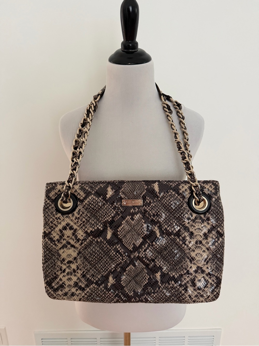 kate spade Snake-Print Chain Shoulder Bag - Black/Cream
